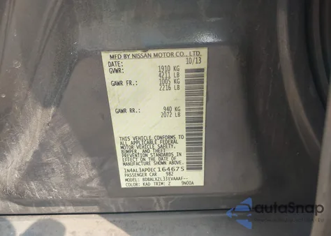 2014 Nissan Altima 2.5 Sl from USA, damaged, VIN 1N4AL3AP0EC164675